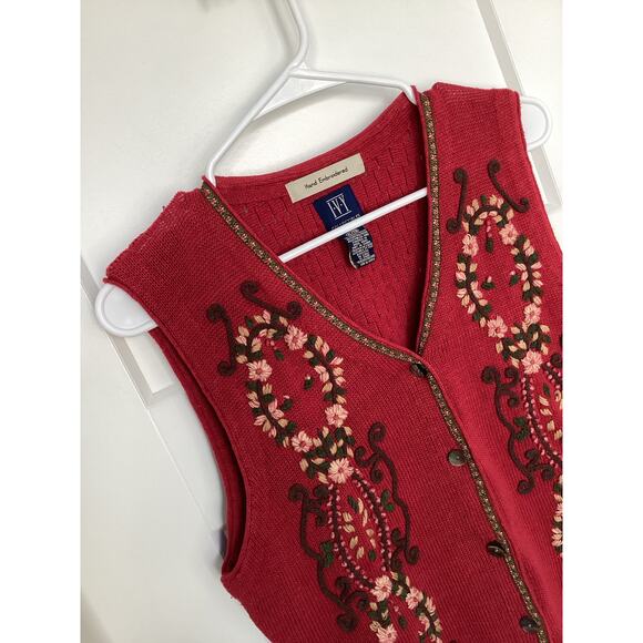 I.V.Y Collectibles Women's Hand Embroidered Sweater Vest Garnet Red Size XL - Picture 2 of 10